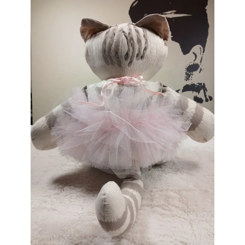 Vintage Fabric Ballerina Cat W/ Pink Tutu By Dustyn Schear Numbered Bottom‎